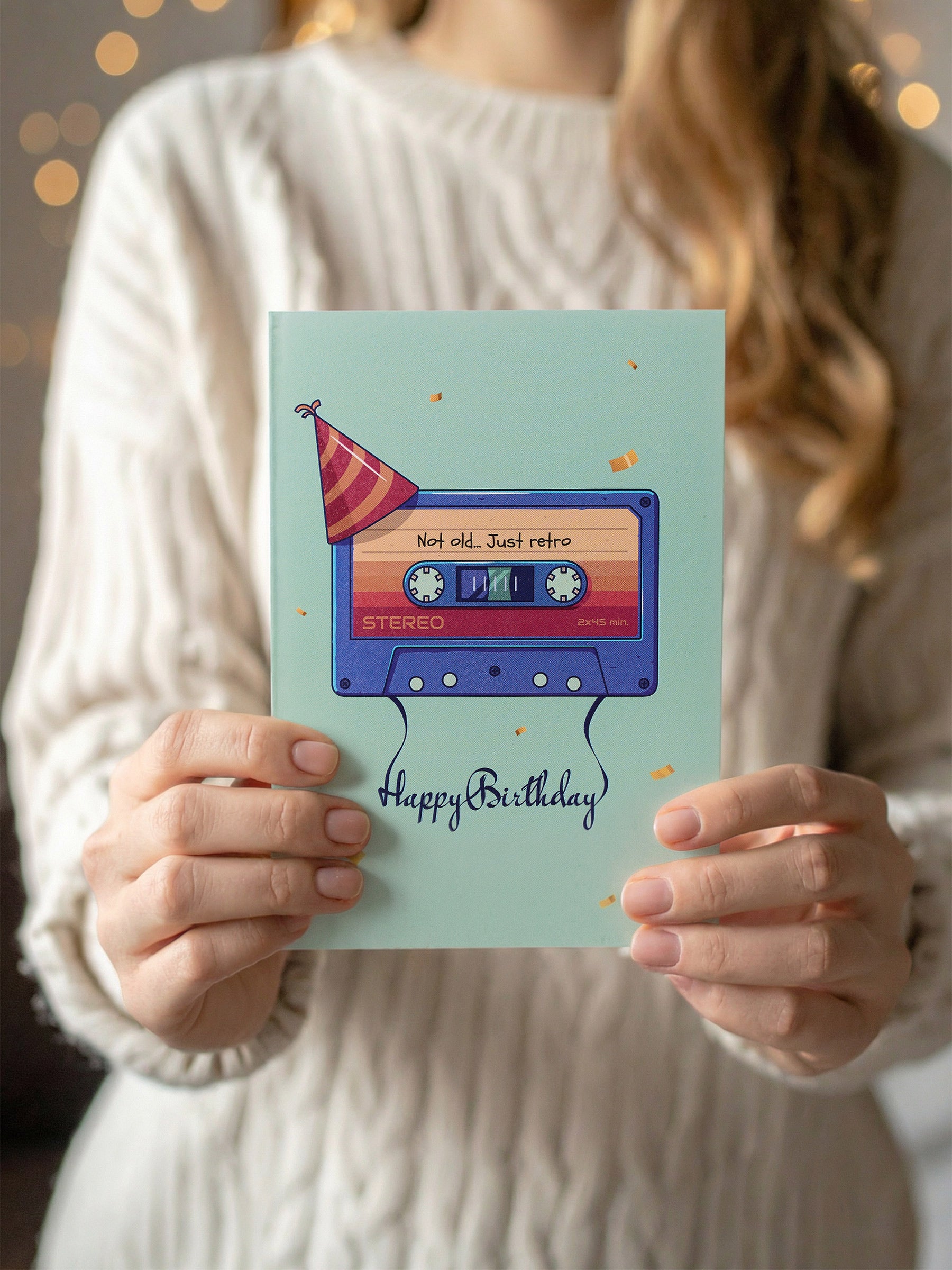 Retro Cassette tape Birthday Card with Sticker and Kraft Envelope
