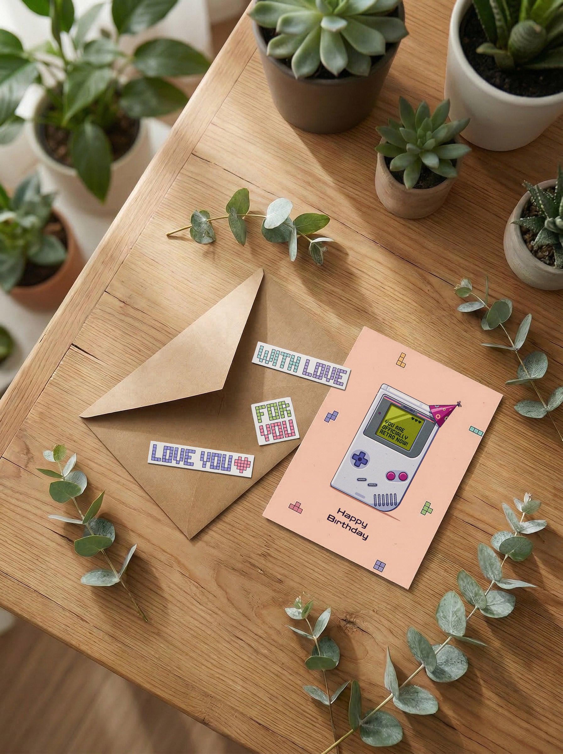 Game Boy Birthday Card, Retro Gaming Card with Sticker