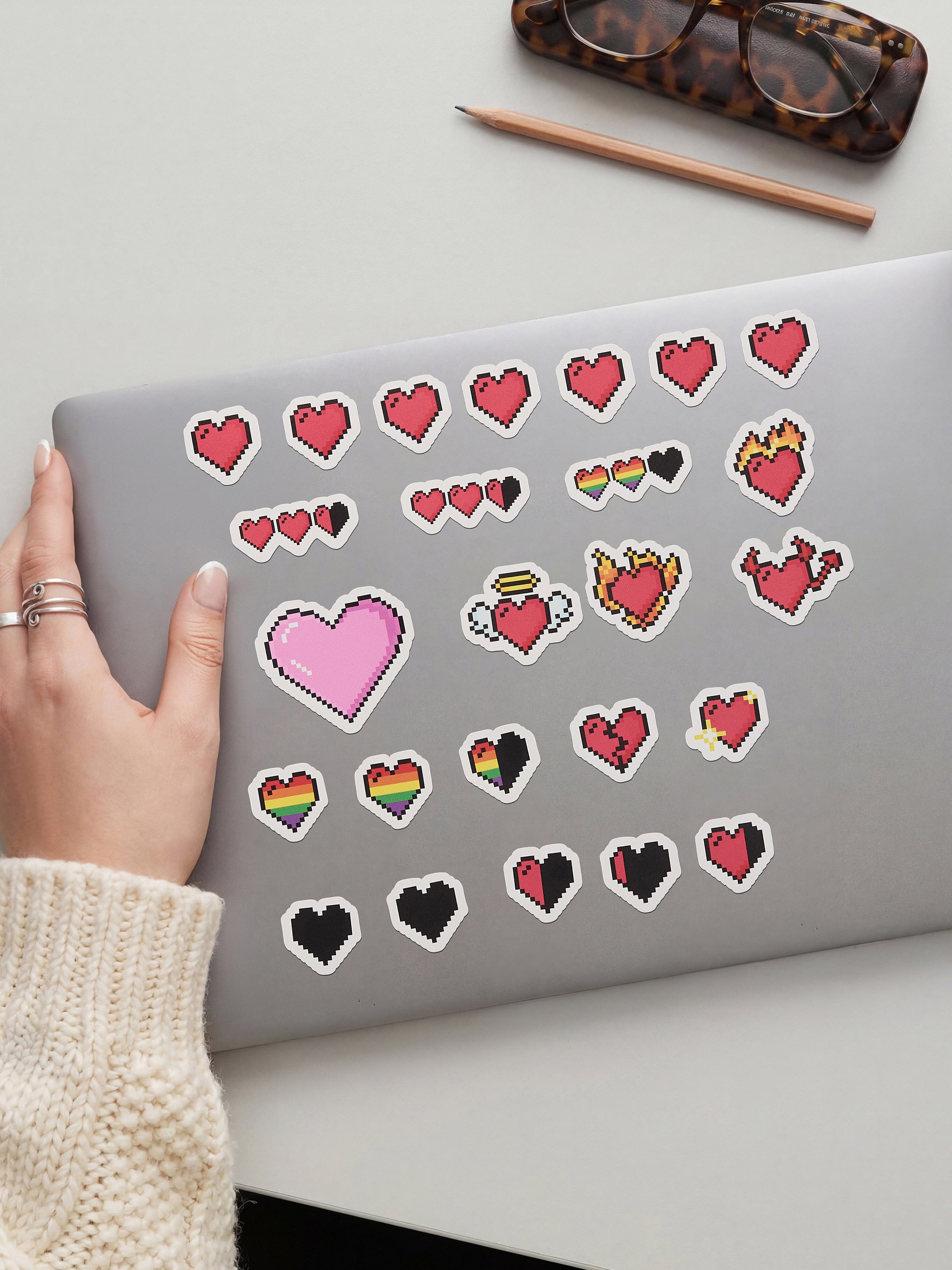 Pixel Heart Sticker Pack, 25 Retro Heart Stickers