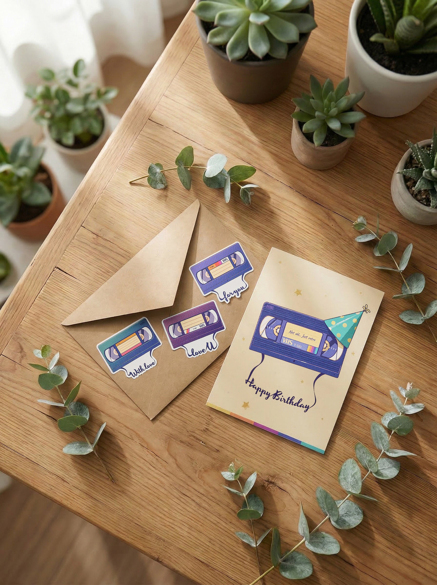 Retro VHS Birthday Card, Nostalgic 80s Movie Vibes, Includes Sticker