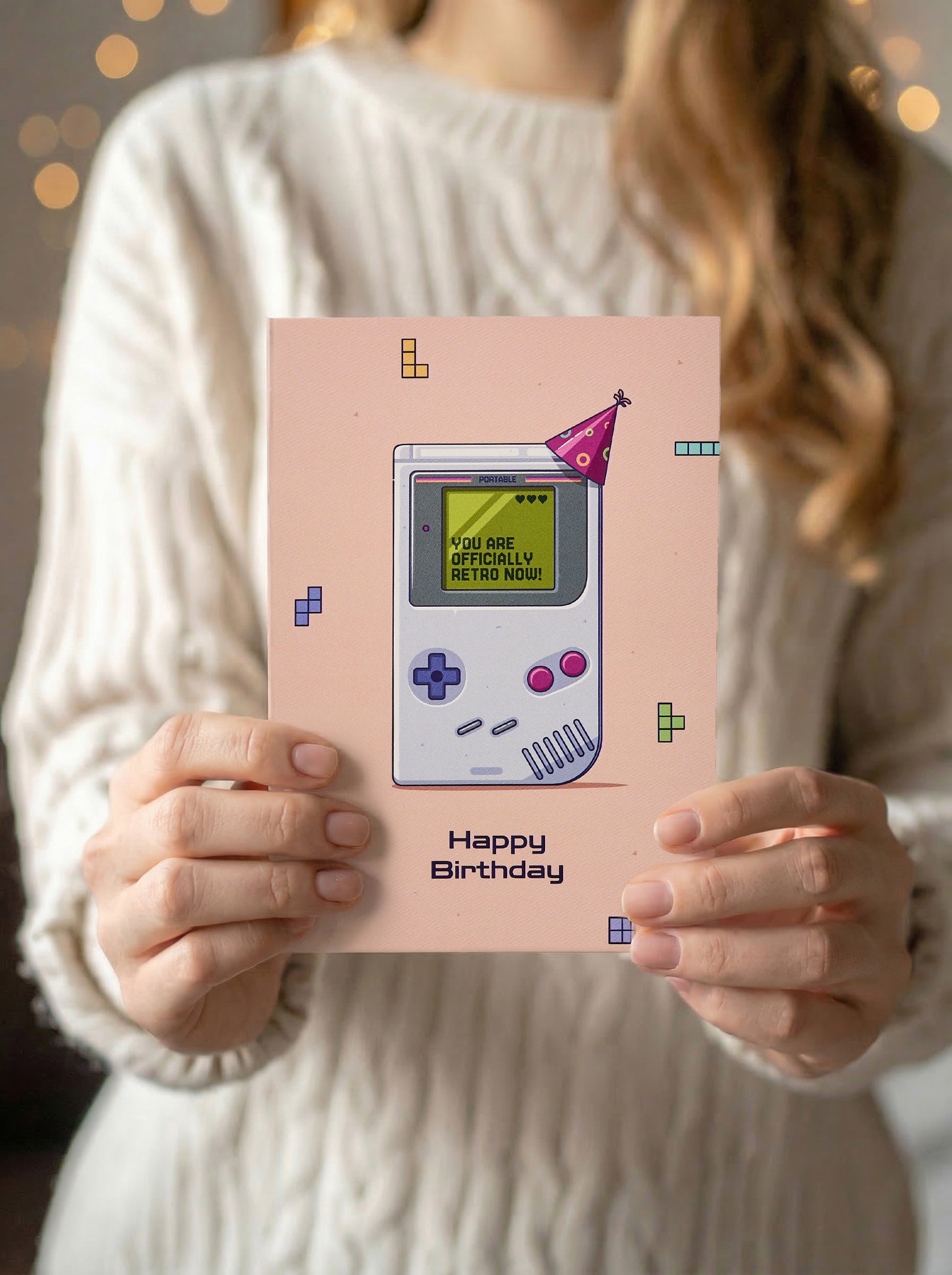 Game Boy Birthday Card, Retro Gaming Card with Sticker