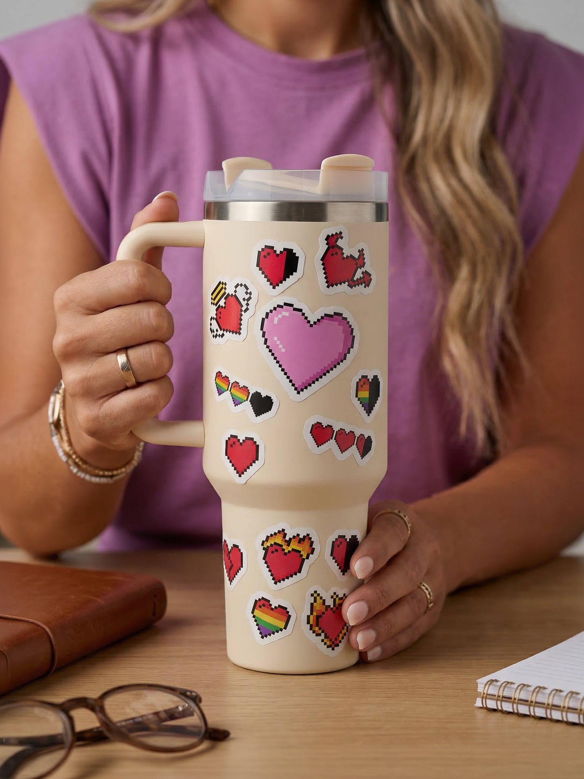 Pixel Heart Sticker Pack, 25 Retro Heart Stickers